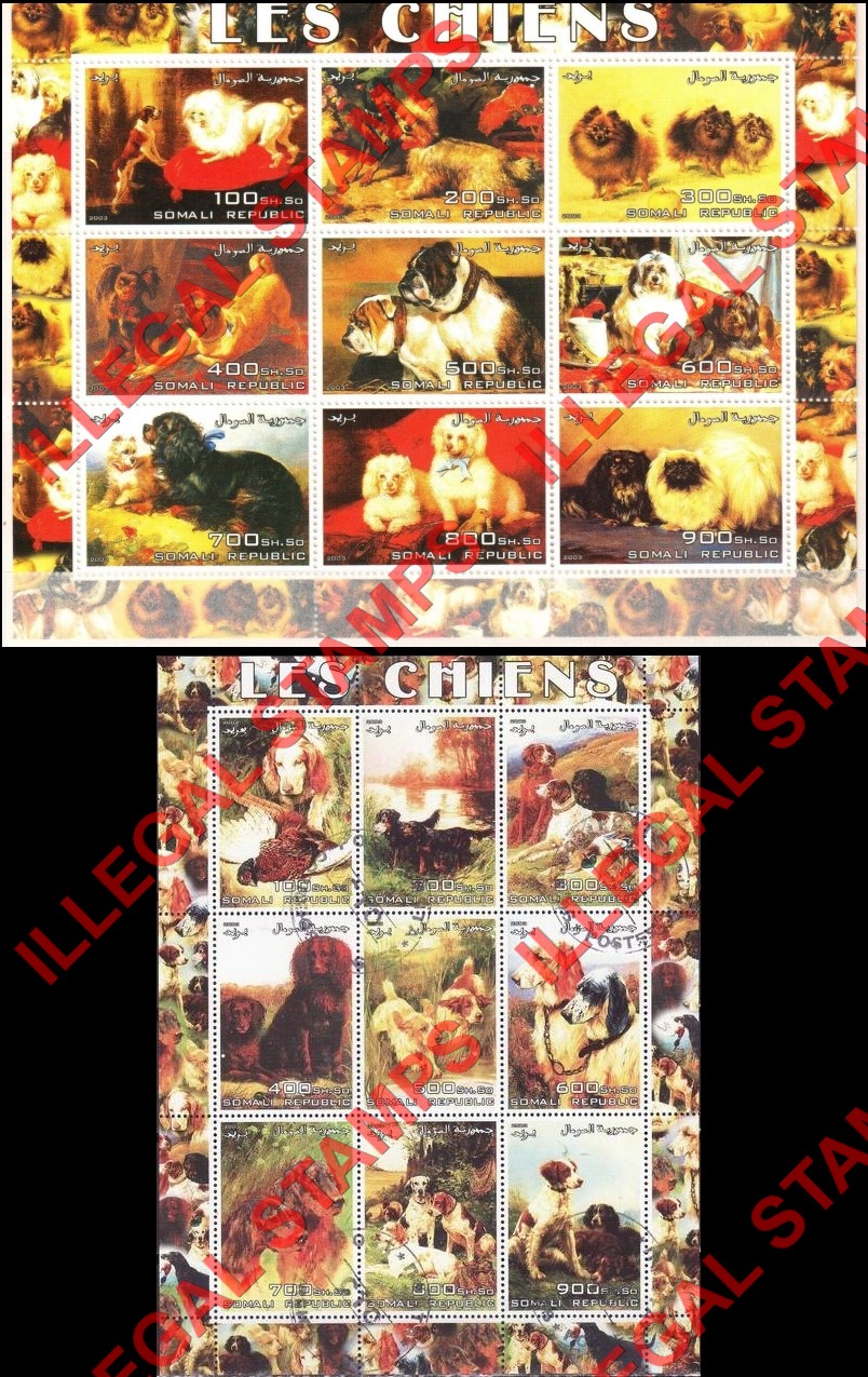 Somalia 2003 Dogs Illegal Stamp Souvenir Sheets of 9 Somalia 2003 Dogs Illegal Stamp Souvenir Sheets of 9