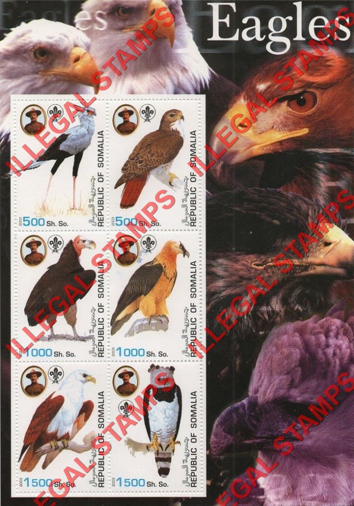 Somalia 2003 Eagles Illegal Stamp Souvenir Sheet of 6 Somalia 2003 Eagles Illegal Stamp Souvenir Sheet of 6