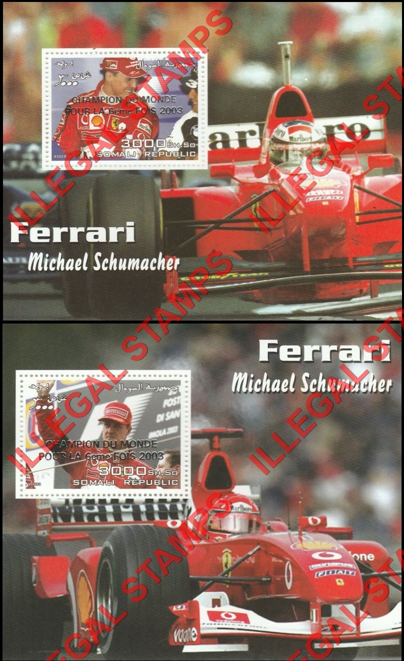 Somalia 2003 Ferrari Michael Schumacher Overprinted Illegal Stamps (Part 4) Somalia 2003 Ferrari Michael Schumacher Overprinted Illegal Stamps (Part 4)