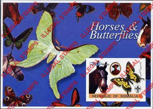 Somalia 2003 Horses and Butterflies Illegal Stamp Souvenir Sheet of 1 Somalia 2003 Horses and Butterflies Illegal Stamp Souvenir Sheet of 1