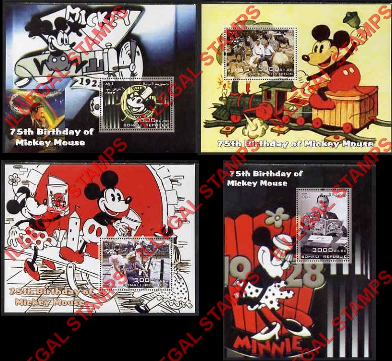 Somalia 2003 Mickey Mouse 75th Birthday with Minnie Mouse and Disney Illegal Stamp Souvenir Sheets of 1 Somalia 2003 Mickey Mouse 75th Birthday with Minnie Mouse and Disney Illegal Stamp Souvenir Sheets of 1