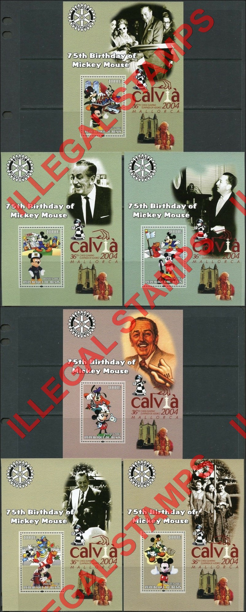 Somalia 2003 Mickey Mouse 75th Birthday Chess with Walt Disney Illegal Stamp Souvenir Sheets of 1 (Part 2) Somalia 2003 Mickey Mouse 75th Birthday Chess with Walt Disney Illegal Stamp Souvenir Sheets of 1 (Part 2)