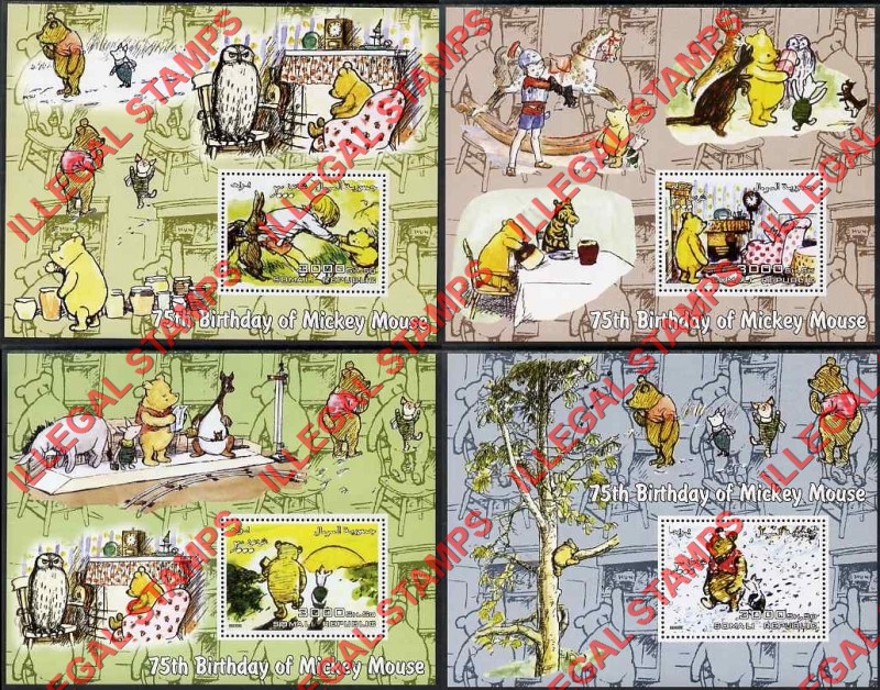 Somalia 2003 Mickey Mouse 75th Birthday with Winnie the Pooh Illegal Stamp Souvenir Sheets of 1 Somalia 2003 Mickey Mouse 75th Birthday with Winnie the Pooh Illegal Stamp Souvenir Sheets of 1