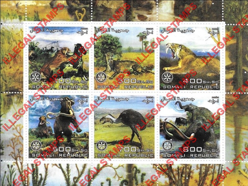 Somalia 2003 Prehistoric Animals Illegal Stamp Souvenir Sheet of 6 Somalia 2003 Prehistoric Animals Illegal Stamp Souvenir Sheet of 6