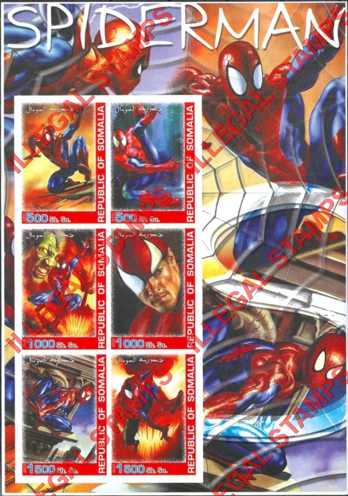 Somalia 2003 Spiderman Illegal Stamp Souvenir Sheet of 6 Somalia 2003 Spiderman Illegal Stamp Souvenir Sheet of 6