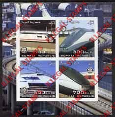 Somalia 2003 Trains Illegal Stamp Souvenir Sheet of 4 Somalia 2003 Trains Illegal Stamp Souvenir Sheet of 4