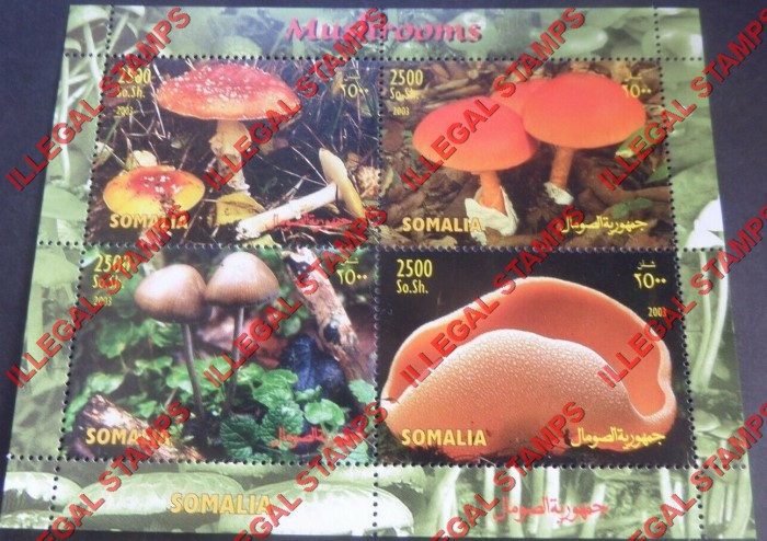 Somalia 2003 Mushrooms Illegal Stamp Souvenir Sheet of 4 Somalia 2003 Mushrooms Illegal Stamp Souvenir Sheet of 4