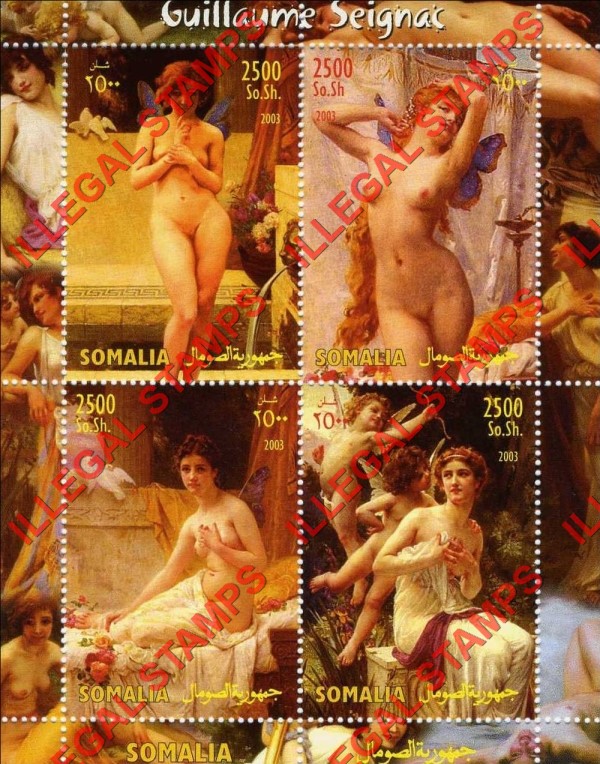 Somalia 2003 Paintings by Guillaume Seignac Illegal Stamp Souvenir Sheet of 4 Somalia 2003 Paintings by Guillaume Seignac Illegal Stamp Souvenir Sheet of 4