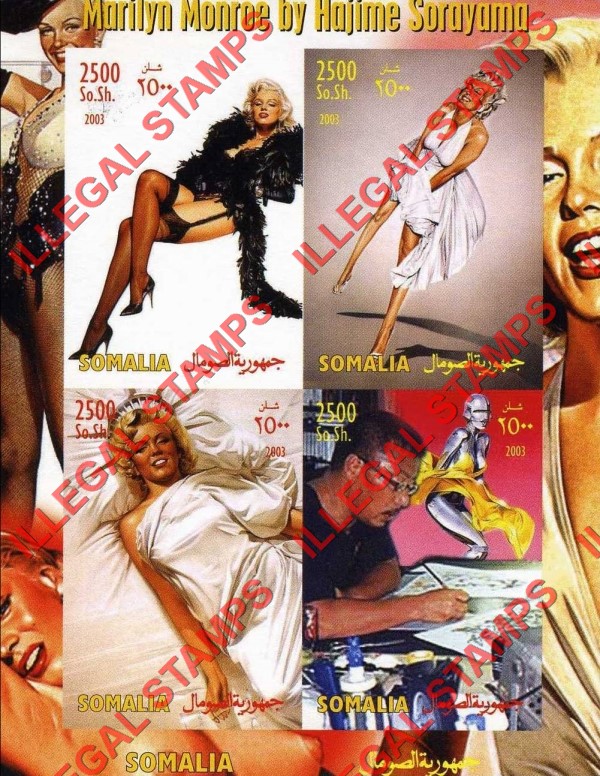 Somalia 2003 Paintings by Hajime Sorayama Marilyn Monroe Illegal Stamp Souvenir Sheet of 4 Somalia 2003 Paintings by Hajime Sorayama Marilyn Monroe Illegal Stamp Souvenir Sheet of 4