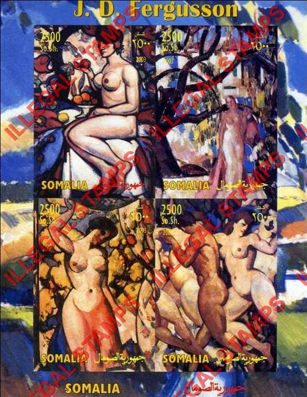 Somalia 2003 Paintings by J. D. Fergusson Illegal Stamp Souvenir Sheet of 4 Somalia 2003 Paintings by J. D. Fergusson Illegal Stamp Souvenir Sheet of 4