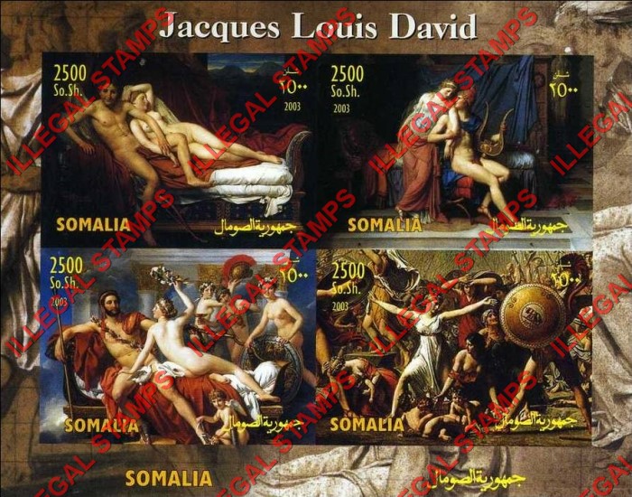 Somalia 2003 Paintings by Jacques Louis David Illegal Stamp Souvenir Sheet of 4 Somalia 2003 Paintings by Jacques Louis David Illegal Stamp Souvenir Sheet of 4