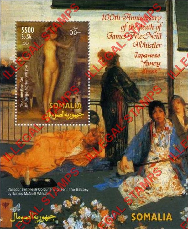 Somalia 2003 Paintings by James McNeill Whistler Illegal Stamp Souvenir Sheet of 1 Somalia 2003 Paintings by James McNeill Whistler Illegal Stamp Souvenir Sheet of 1