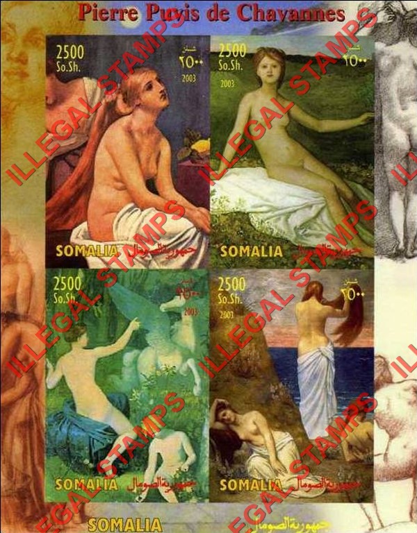 Somalia 2003 Paintings by Pierre Puvis de Chayannes Illegal Stamp Souvenir Sheet of 4 Somalia 2003 Paintings by Pierre Puvis de Chayannes Illegal Stamp Souvenir Sheet of 4