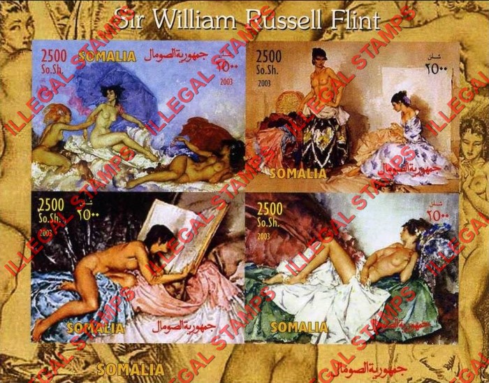 Somalia 2003 Paintings by Sir William Russell Flint Illegal Stamp Souvenir Sheet of 4 Somalia 2003 Paintings by Sir William Russell Flint Illegal Stamp Souvenir Sheet of 4