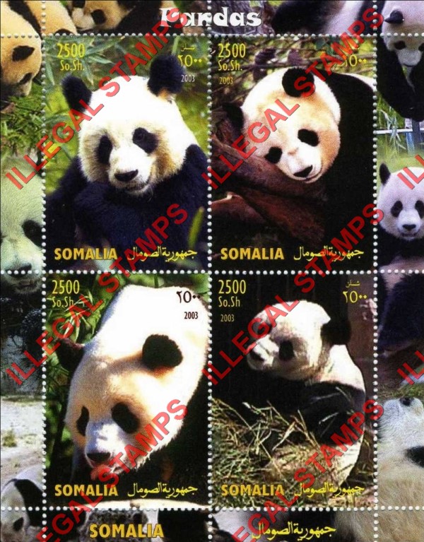 Somalia 2003 Pandas Illegal Stamp Souvenir Sheet of 4 Somalia 2003 Pandas Illegal Stamp Souvenir Sheet of 4