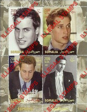 Somalia 2003 Prince William Illegal Stamp Souvenir Sheet of 4 Somalia 2003 Prince William Illegal Stamp Souvenir Sheet of 4
