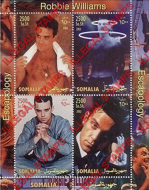 Somalia 2003 Robbie Williams Illegal Stamp Souvenir Sheet of 4 Somalia 2003 Robbie Williams Illegal Stamp Souvenir Sheet of 4