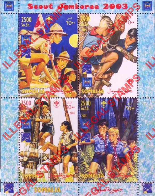 Somalia 2003 Scouts Scout Jamboree Illegal Stamp Souvenir Sheet of 4 Somalia 2003 Scouts Scout Jamboree Illegal Stamp Souvenir Sheet of 4