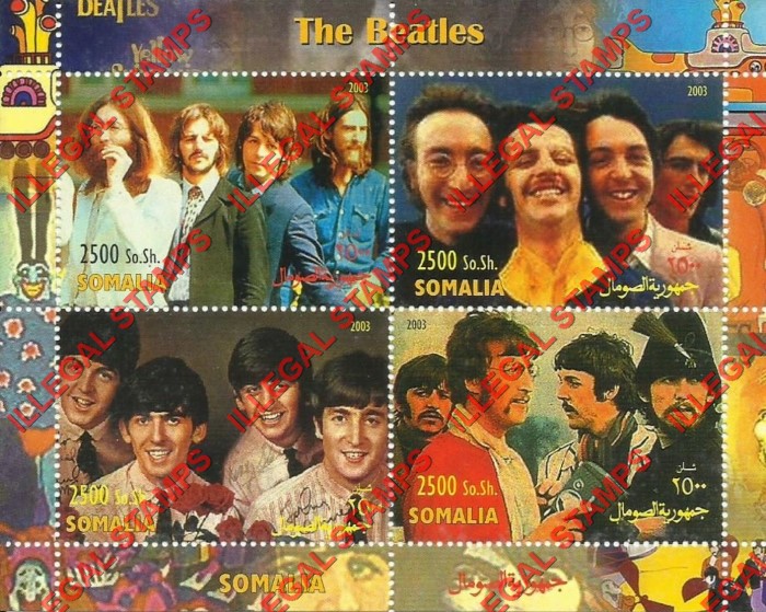 Somalia 2003 The Beatles Illegal Stamp Souvenir Sheet of 4 Somalia 2003 The Beatles Illegal Stamp Souvenir Sheet of 4
