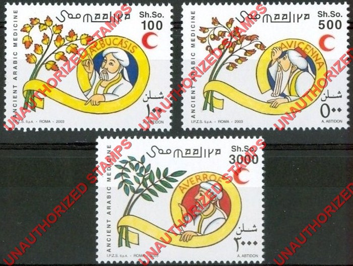 Somalia 2002 Unauthorized IPZS 2003 Ancient Arabic Medicine Stamps Yvert 893-895 Somalia 2002 Unauthorized IPZS 2003 Ancient Arabic Medicine Stamps Yvert 893-895