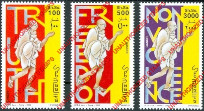 Somalia 2002 Unauthorized IPZS 2003 Gandhi Stamps Yvert 887-889 Somalia 2002 Unauthorized IPZS 2003 Gandhi Stamps Yvert 887-889