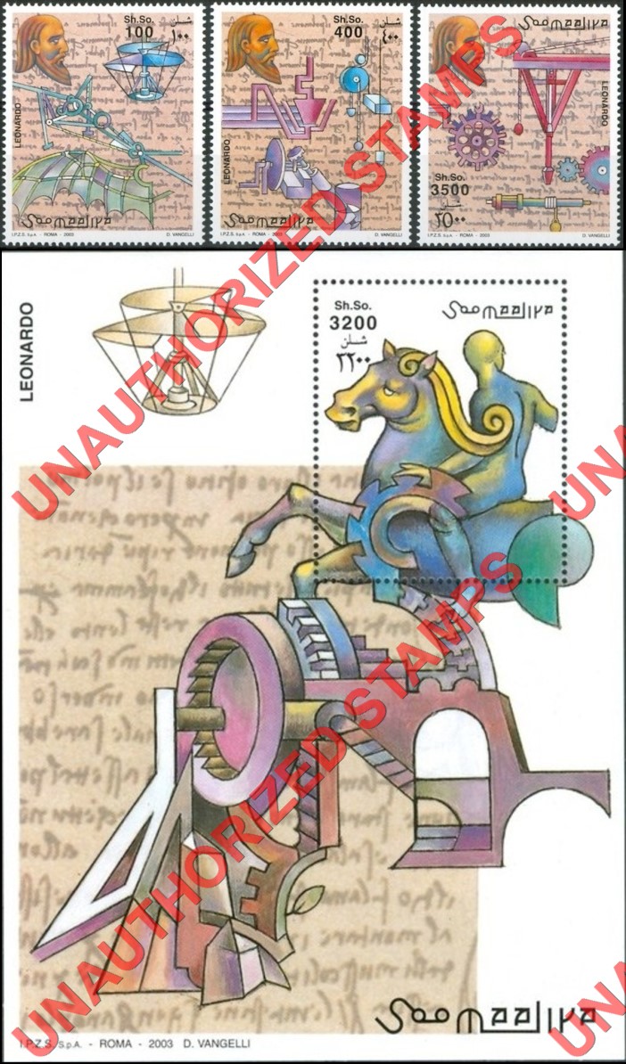 Somalia 2002 Unauthorized IPZS 2003 Leonardo da Vinci Stamps Yvert 863-865 BF 96 Somalia 2002 Unauthorized IPZS 2003 Leonardo da Vinci Stamps Yvert 863-865 BF 96