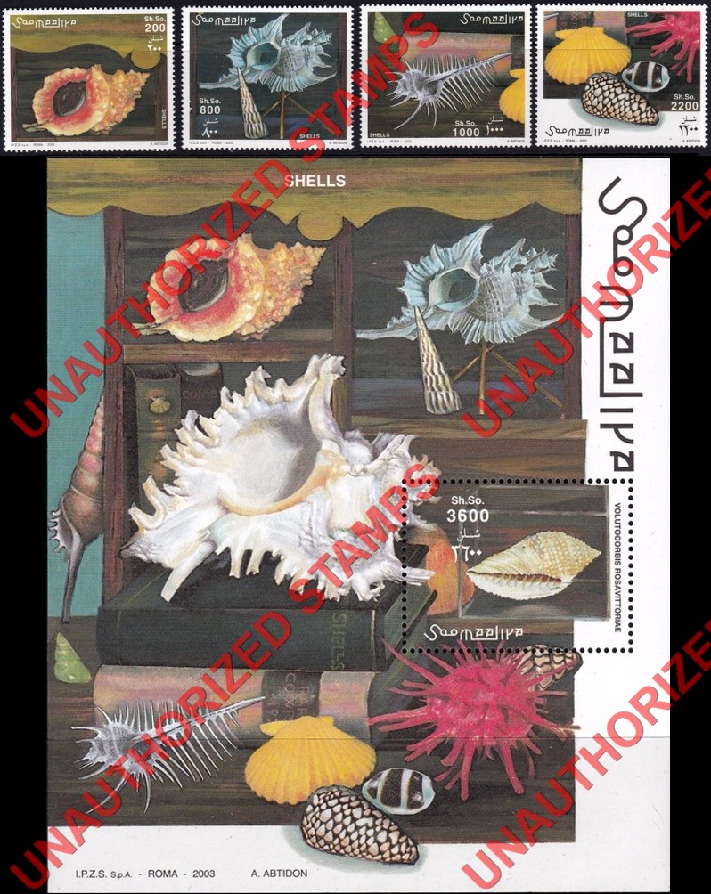 Somalia 2002 Unauthorized IPZS 2003 Shells Stamps Yvert 876-879 BF 99 Somalia 2002 Unauthorized IPZS 2003 Shells Stamps Yvert 876-879 BF 99