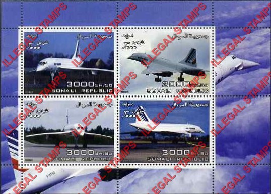 Somalia 2004 Concorde Illegal Stamp Souvenir Sheet of 4 Somalia 2004 Concorde Illegal Stamp Souvenir Sheet of 4