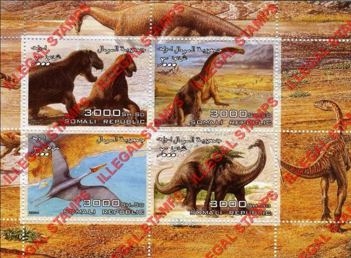 Somalia 2004 Dinosaurs Illegal Stamp Souvenir Sheet of 4 Somalia 2004 Dinosaurs Illegal Stamp Souvenir Sheet of 4