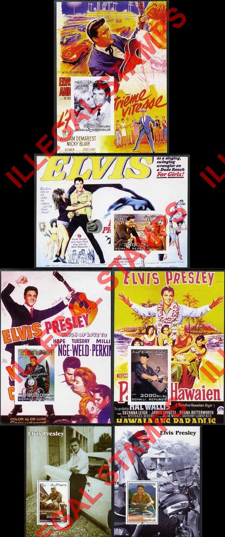 Somalia 2004 Elvis Presley Illegal Stamp Souvenir Sheets of 1 Somalia 2004 Elvis Presley Illegal Stamp Souvenir Sheets of 1