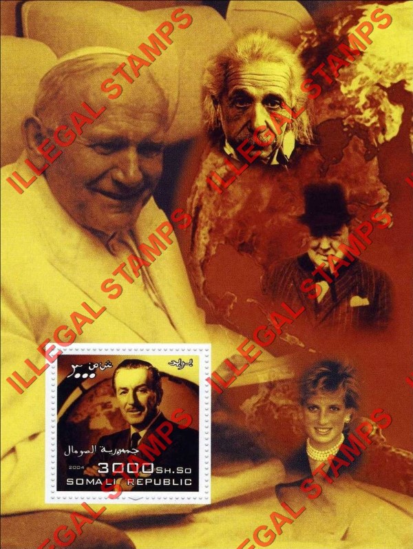 Somalia 2004 Famous People Walt Disney Illegal Stamp Souvenir Sheet of 1 Somalia 2004 Famous People Walt Disney Illegal Stamp Souvenir Sheet of 1