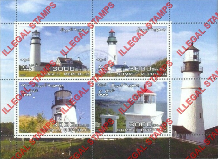 Somalia 2004 Lighthouses Illegal Stamp Souvenir Sheet of 4 Somalia 2004 Lighthouses Illegal Stamp Souvenir Sheet of 4