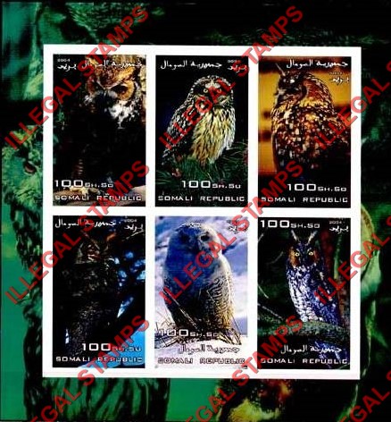 Somalia 2004 Owls Illegal Stamp Souvenir Sheet of 6 Somalia 2004 Owls Illegal Stamp Souvenir Sheet of 6