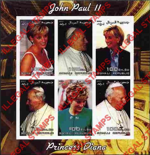 Somalia 2004 Princess Diana and Pope John Paul II Illegal Stamp Souvenir Sheet of 6 Somalia 2004 Princess Diana and Pope John Paul II Illegal Stamp Souvenir Sheet of 6
