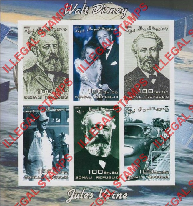 Somalia 2004 Walt Disney and Jules Verne Illegal Stamp Souvenir Sheet of 6 Somalia 2004 Walt Disney and Jules Verne Illegal Stamp Souvenir Sheet of 6