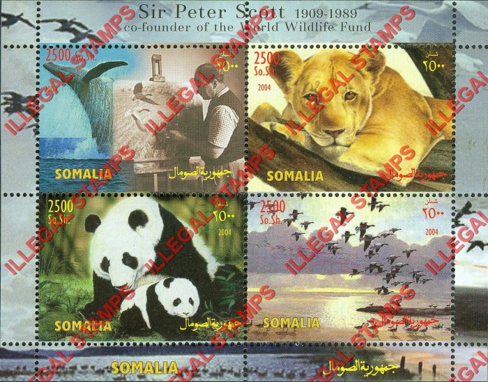 Somalia 2004 Animals Peter Scott WWF Illegal Stamp Souvenir Sheet of 4 Somalia 2004 Animals Peter Scott WWF Illegal Stamp Souvenir Sheet of 4
