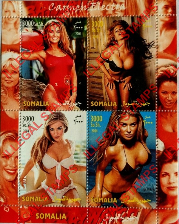 Somalia 2004 Carmen Electra Illegal Stamp Souvenir Sheet of 4 Somalia 2004 Carmen Electra Illegal Stamp Souvenir Sheet of 4