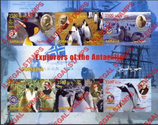 Somalia 2004 Explorers of the Antarctic Illegal Stamp Souvenir Sheet of 6 Somalia 2004 Explorers of the Antarctic Illegal Stamp Souvenir Sheet of 6