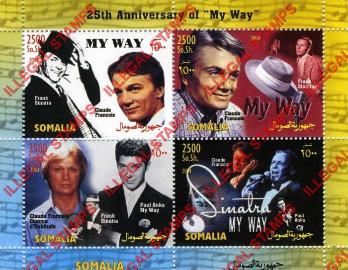 Somalia 2004 Frank Sinatra My Way Illegal Stamp Souvenir Sheet of 4 Somalia 2004 Frank Sinatra My Way Illegal Stamp Souvenir Sheet of 4