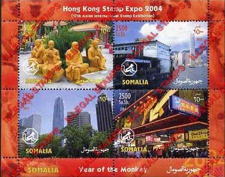 Somalia 2004 Hong Kong Stamp Expo Year of the Monkey Illegal Stamp Souvenir Sheet of 4 Somalia 2004 Hong Kong Stamp Expo Year of the Monkey Illegal Stamp Souvenir Sheet of 4