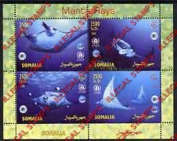 Somalia 2004 Manta Rays Illegal Stamp Souvenir Sheet of 4 Somalia 2004 Manta Rays Illegal Stamp Souvenir Sheet of 4