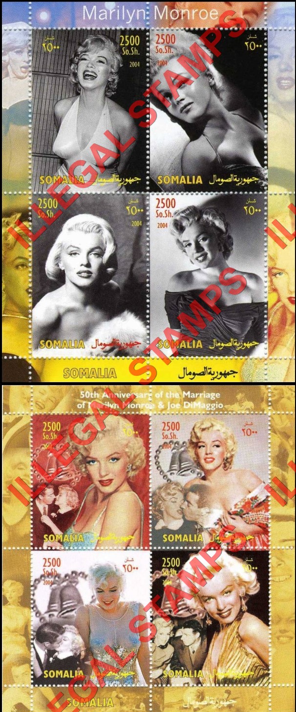 Somalia 2004 Marilyn Monroe Illegal Stamp Souvenir Sheets of 4 (Part 1) Somalia 2004 Marilyn Monroe Illegal Stamp Souvenir Sheets of 4 (Part 1)