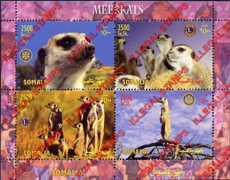 Somalia 2004 Meerkats Illegal Stamp Souvenir Sheet of 4 Somalia 2004 Meerkats Illegal Stamp Souvenir Sheet of 4