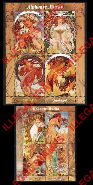 Somalia 2004 Paintings by Alfonse Mucha Illegal Stamp Souvenir Sheets of 4 Somalia 2004 Paintings by Alfonse Mucha Illegal Stamp Souvenir Sheets of 4