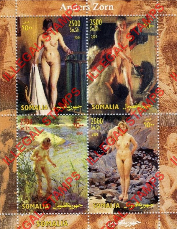 Somalia 2004 Paintings by Anders Zorn Illegal Stamp Souvenir Sheet of 4 Somalia 2004 Paintings by Anders Zorn Illegal Stamp Souvenir Sheet of 4