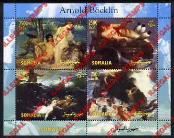Somalia 2004 Paintings by Arnold Bucklin Illegal Stamp Souvenir Sheet of 4 Somalia 2004 Paintings by Arnold Bucklin Illegal Stamp Souvenir Sheet of 4