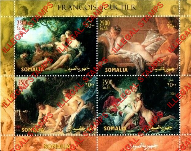 Somalia 2004 Paintings by Francois Boucher Illegal Stamp Souvenir Sheet of 4 Somalia 2004 Paintings by Francois Boucher Illegal Stamp Souvenir Sheet of 4