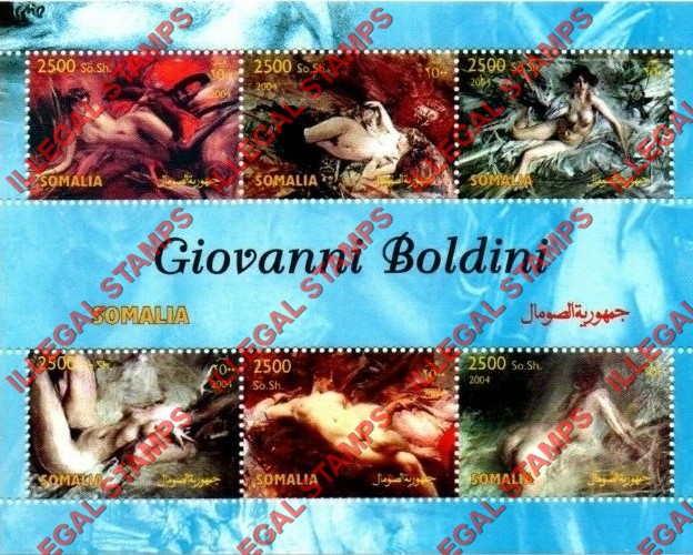 Somalia 2004 Paintings by Giovanni Boldini Illegal Stamp Souvenir Sheet of 6 Somalia 2004 Paintings by Giovanni Boldini Illegal Stamp Souvenir Sheet of 6