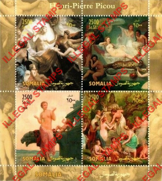 Somalia 2004 Paintings by Henri-Pierre Picou Illegal Stamp Souvenir Sheet of 4 Somalia 2004 Paintings by Henri-Pierre Picou Illegal Stamp Souvenir Sheet of 4