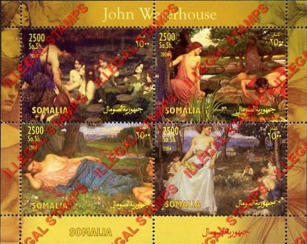Somalia 2004 Paintings by John Waterhouse Illegal Stamp Souvenir Sheet of 4 Somalia 2004 Paintings by John Waterhouse Illegal Stamp Souvenir Sheet of 4